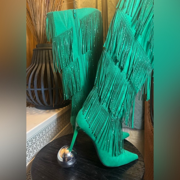 INC International Concepts Shoes - NWOT - Green dressy rhinestone Fringe boots
